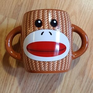 2 Handle Sock Monkey Coffee Cup Mug EUC